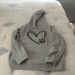 Gray Hoodie with Heart and Paw Print